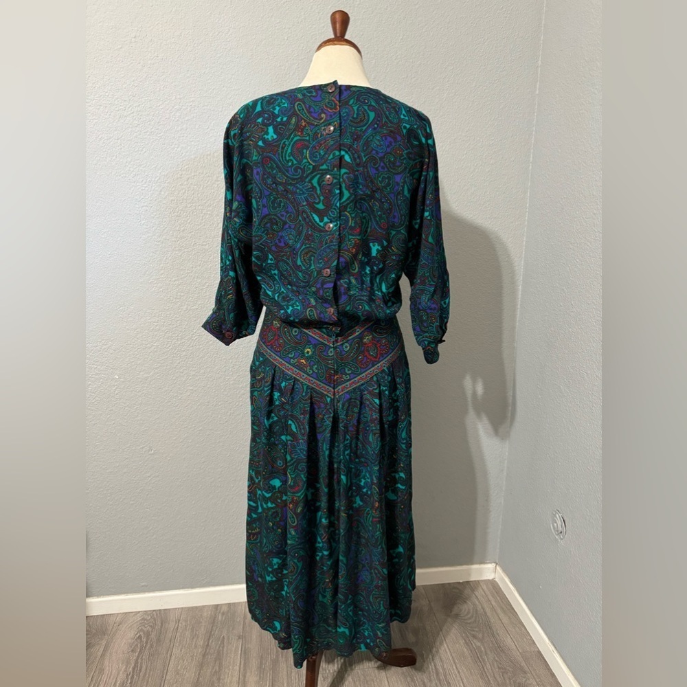 R.E.O. Originals Vintage Multicolored Long Sleeves Round Neck Midi Dress Size 14 - Picture 7 of 16